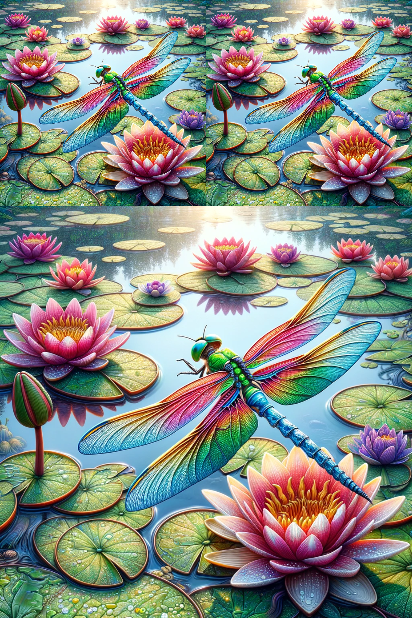 Sticker Sheet / Greeting Card – Dragonfly Above Water Lily Cat No. 473