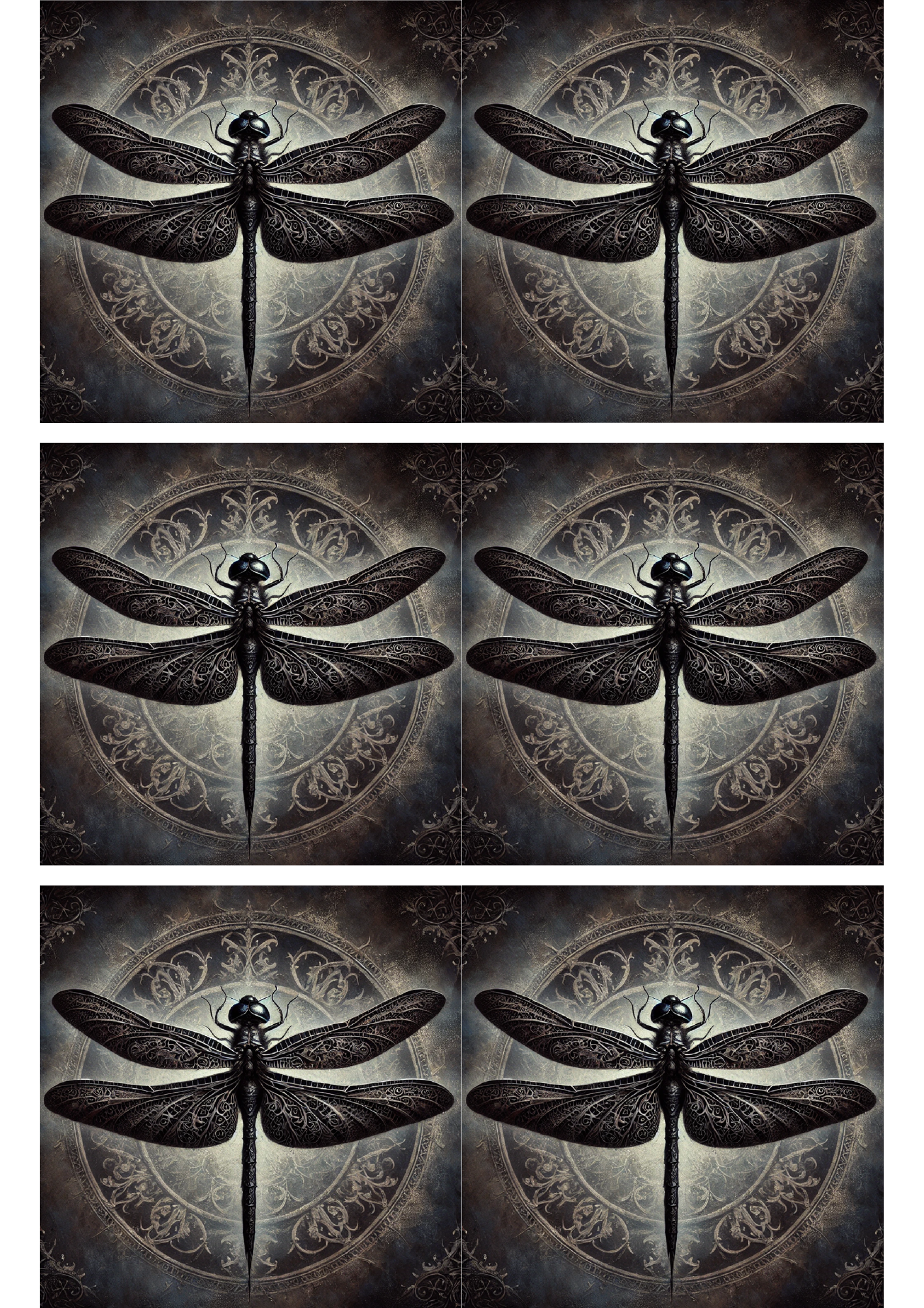 Sticker Sheet / Greeting Card – Dragonfly In Gothic Style Collage Cat. No. 2923