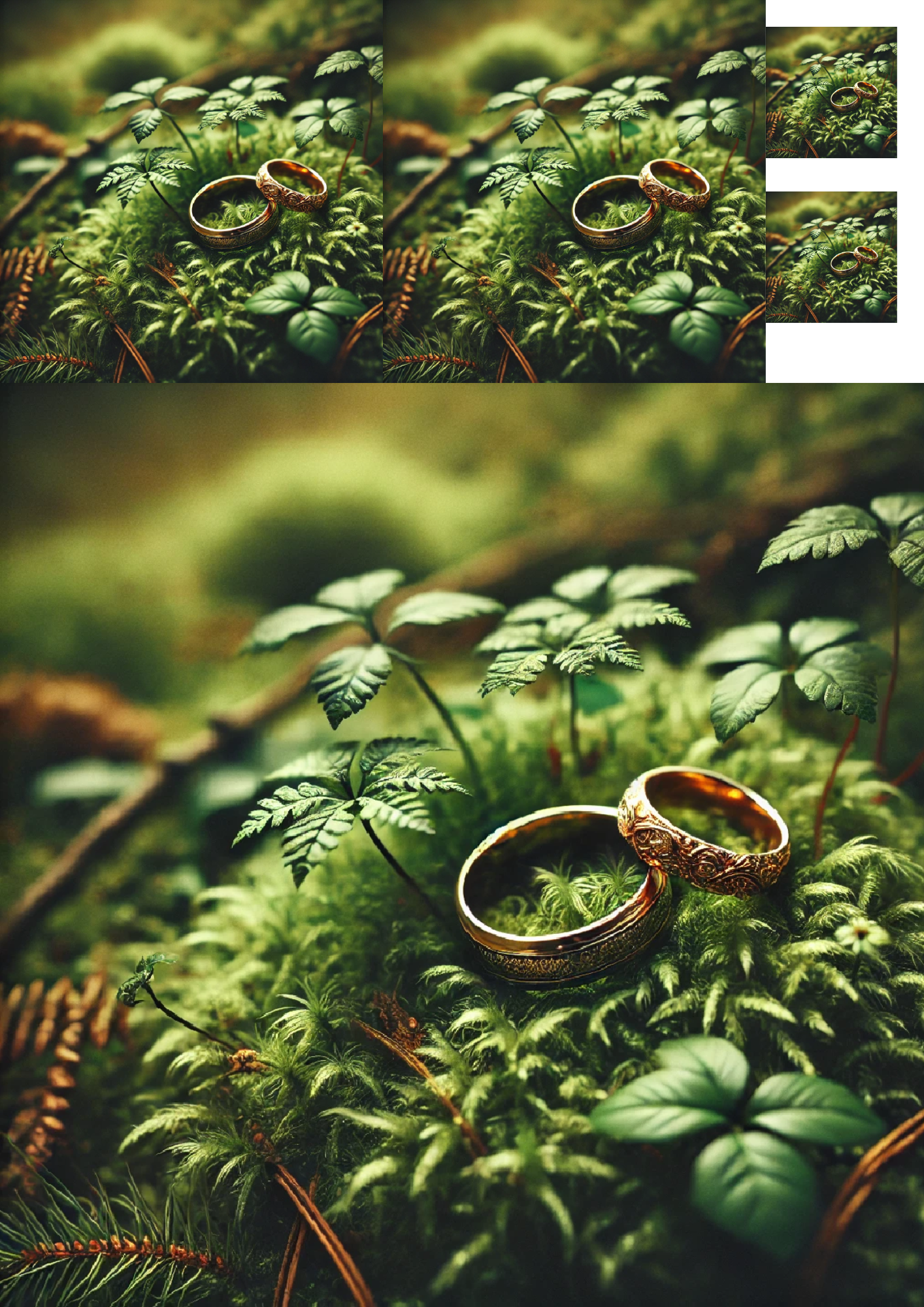 Sticker Sheet / Greeting Card – Wedding Rings On Moss Collage Cat. No. 1393