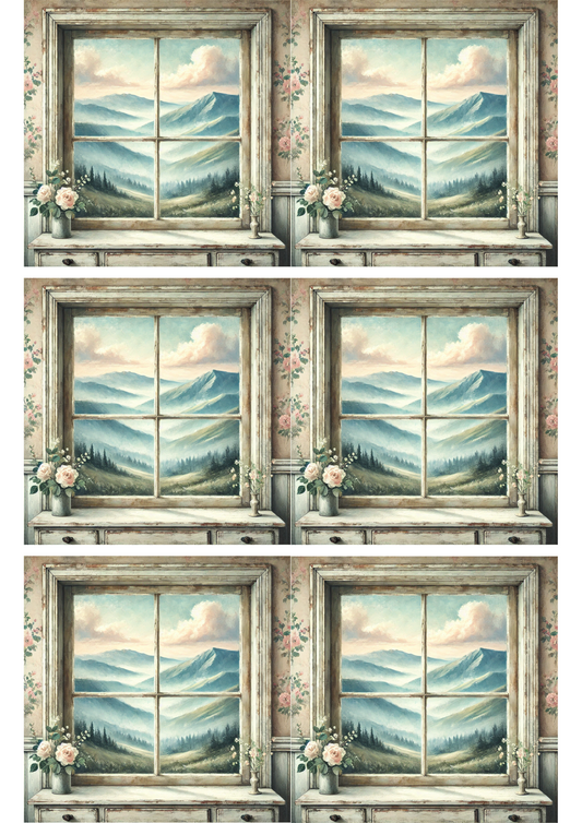 Sticker Sheet – Mountain View Through Window Collage Cat. No. 3173