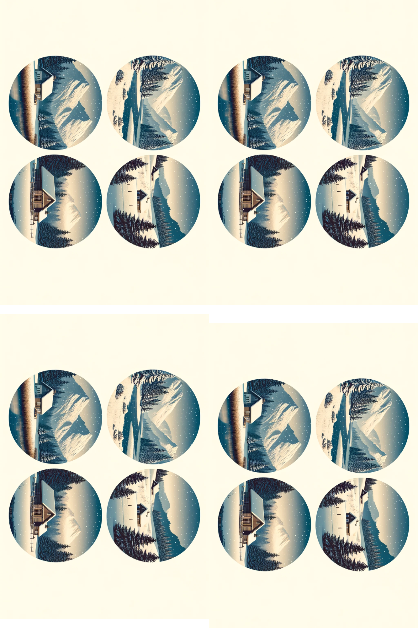 Sticker Sheet / Greeting Card – Winter Views in Ovals Collage Cat. No. 474