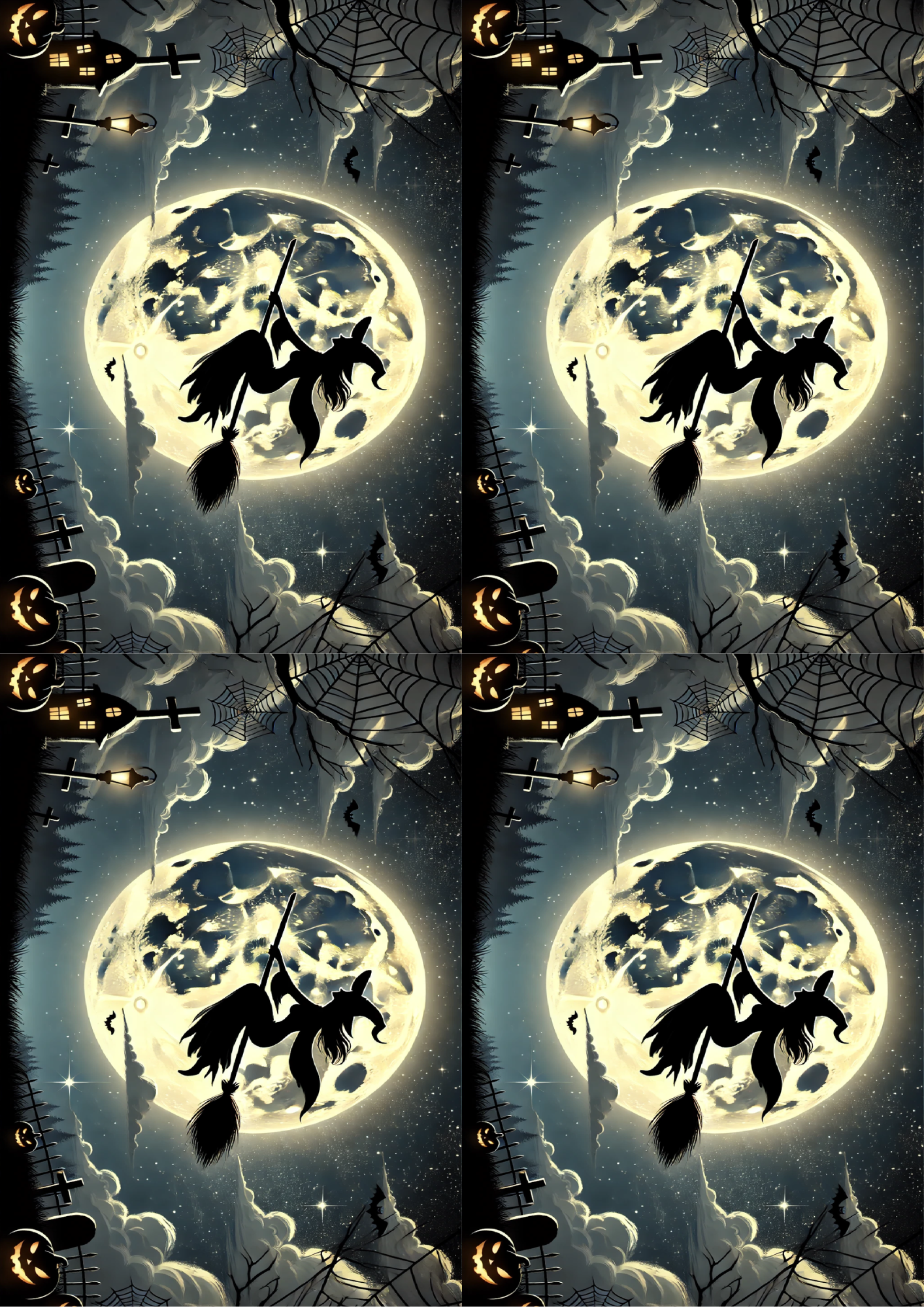 Sticker Sheet / Greeting Card – Witch Flying On Her Broom Collage Cat. No. 1652