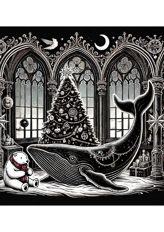 Sticker Sheet Whale, Teddy Bear and Christmas Tree in Gothic Style Full Cat. No. 1249