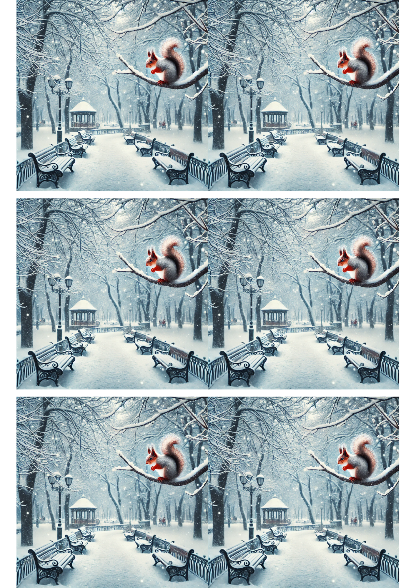 Sticker Sheet / Greeting Card – Squirrel In The Park In Winter Collage Cat. No. 2651