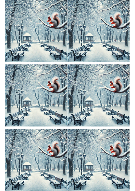 Stickerbogen – Eichhörnchen im Park im Winter Collage Kat. Nr. 2651