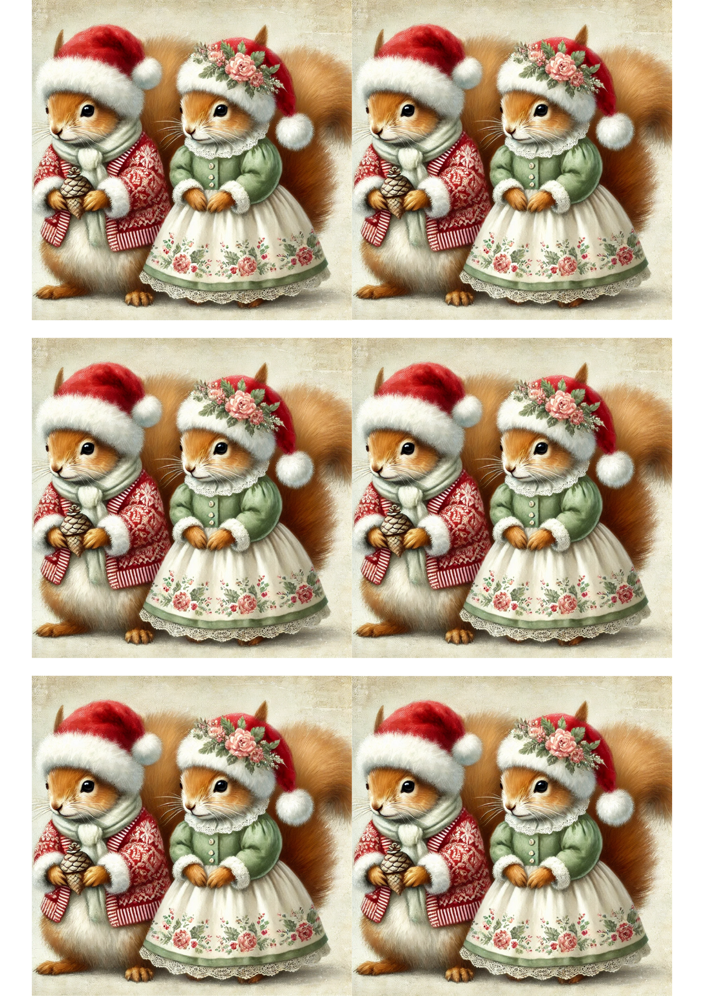 Sticker Sheet / Greeting Card – Couple Squirrels In Hats Collage Cat. No. 2925