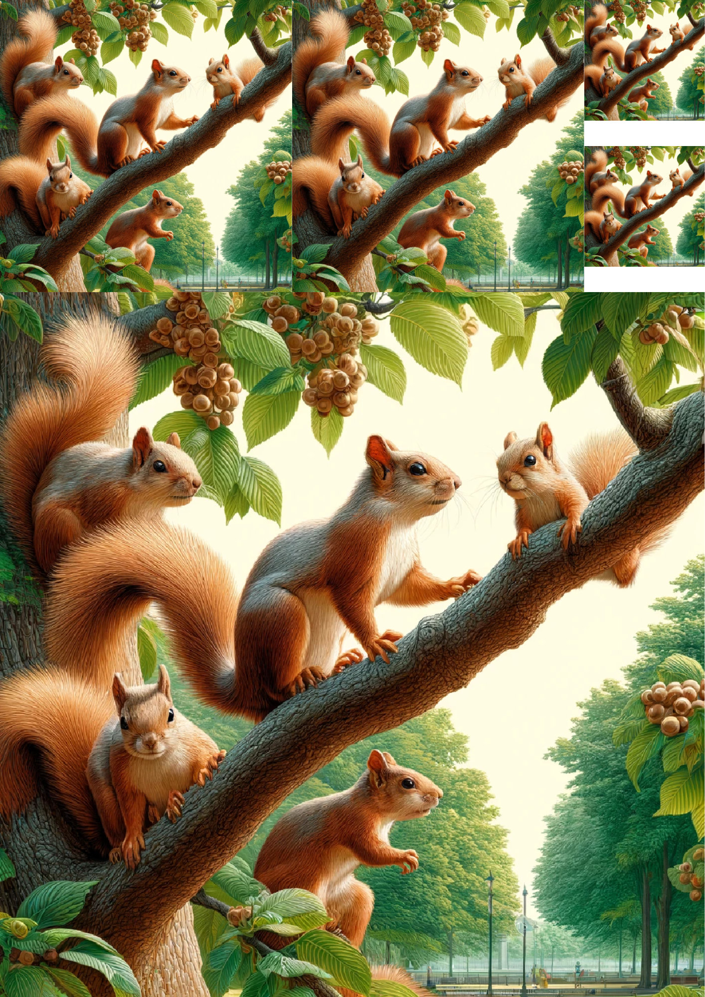 Sticker Sheet / Greeting Card – Squirrels On Tree Collage Cat No. 1005