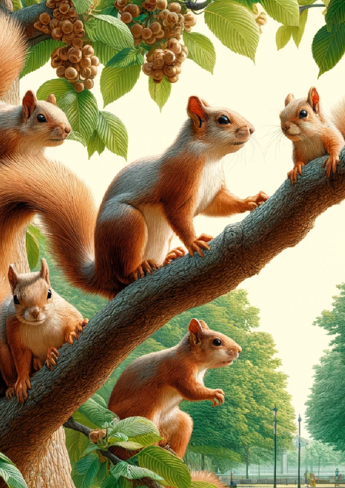 Sticker Sheet / Greeting Card – Squirrels On Tree Full Cat No. 1006