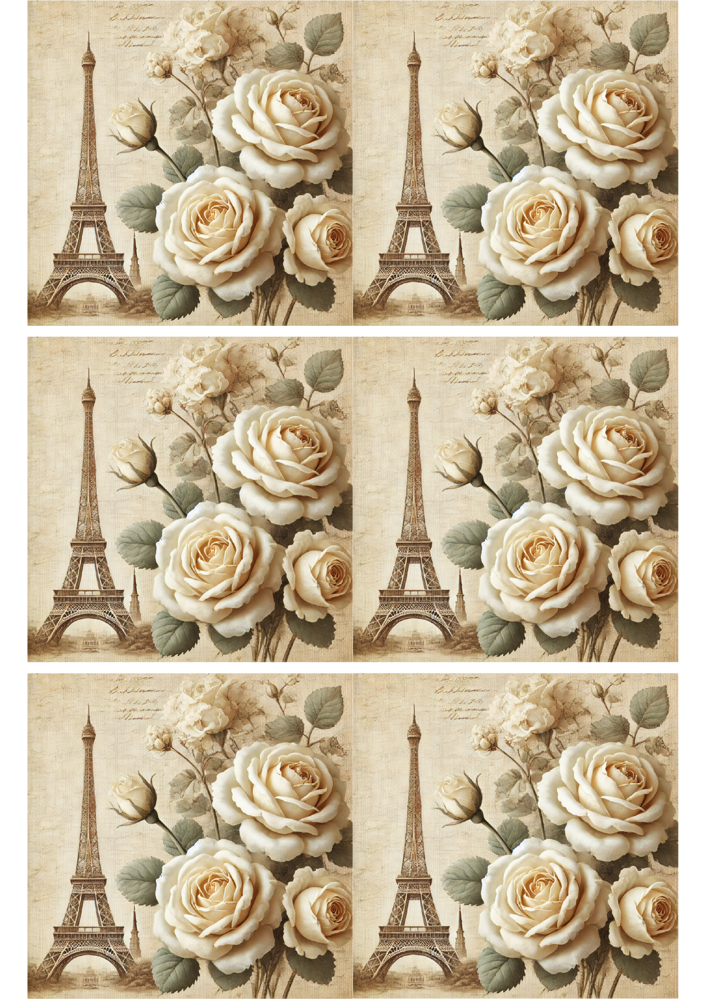Sticker Sheet / Greeting Card – Eiffel Tower And Roses Vintage Collage Cat. No. 2653