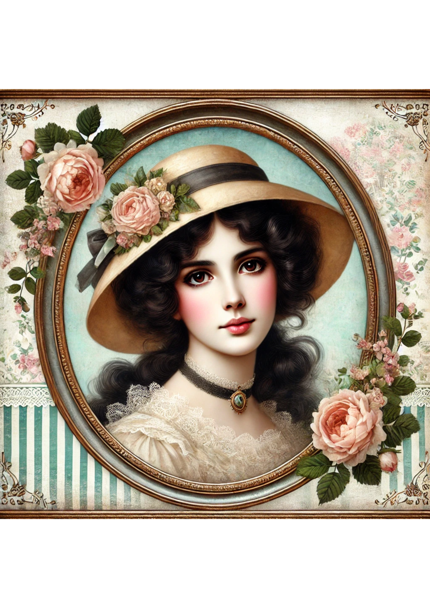 Sticker Sheet / Greeting Card – Victorian Woman In Oval Full Cat. No. 3180