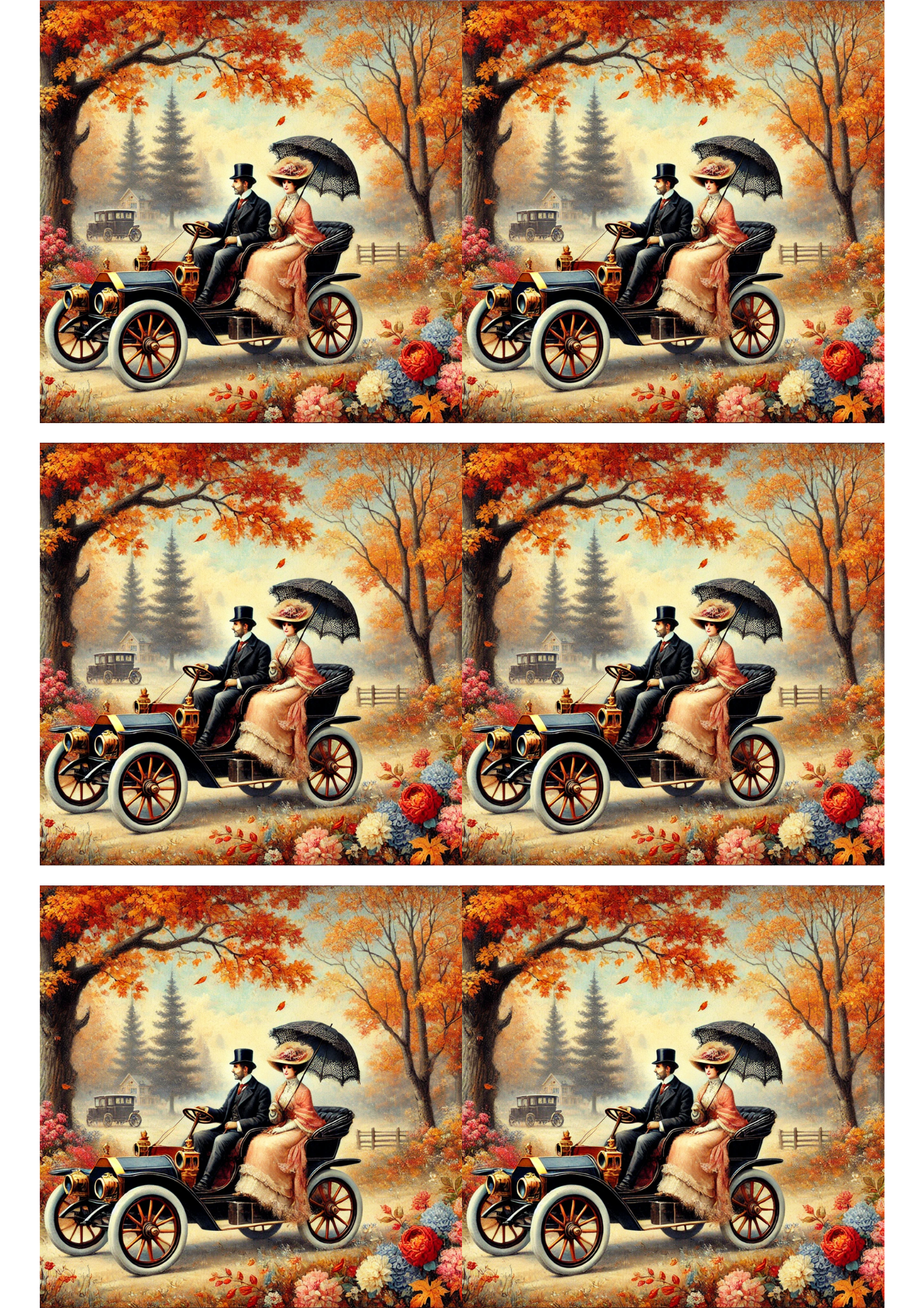 Sticker Sheet / Greeting Card – Victorian Car Collage Cat. No. 3183