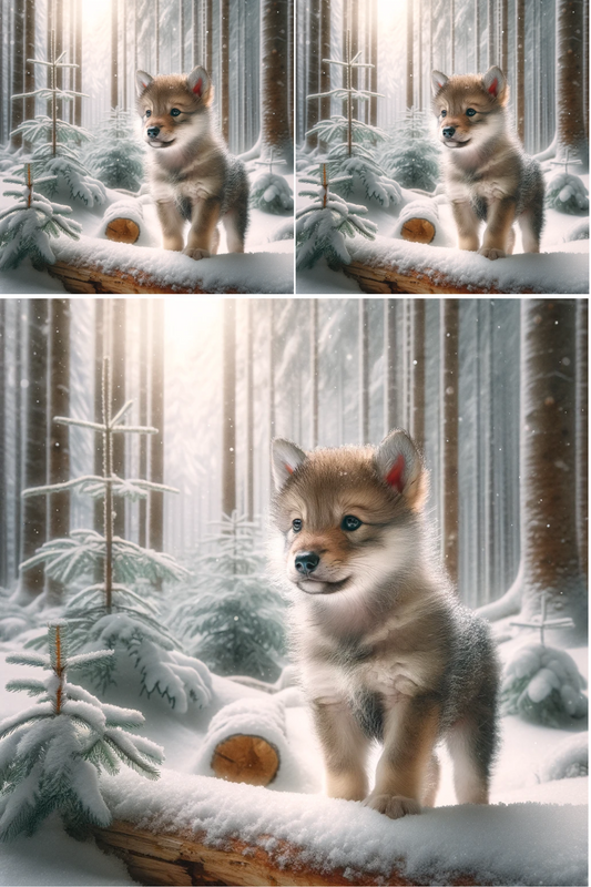 Sticker Sheet – Little Wolf, Forest in Winter Collage Cat No. 777