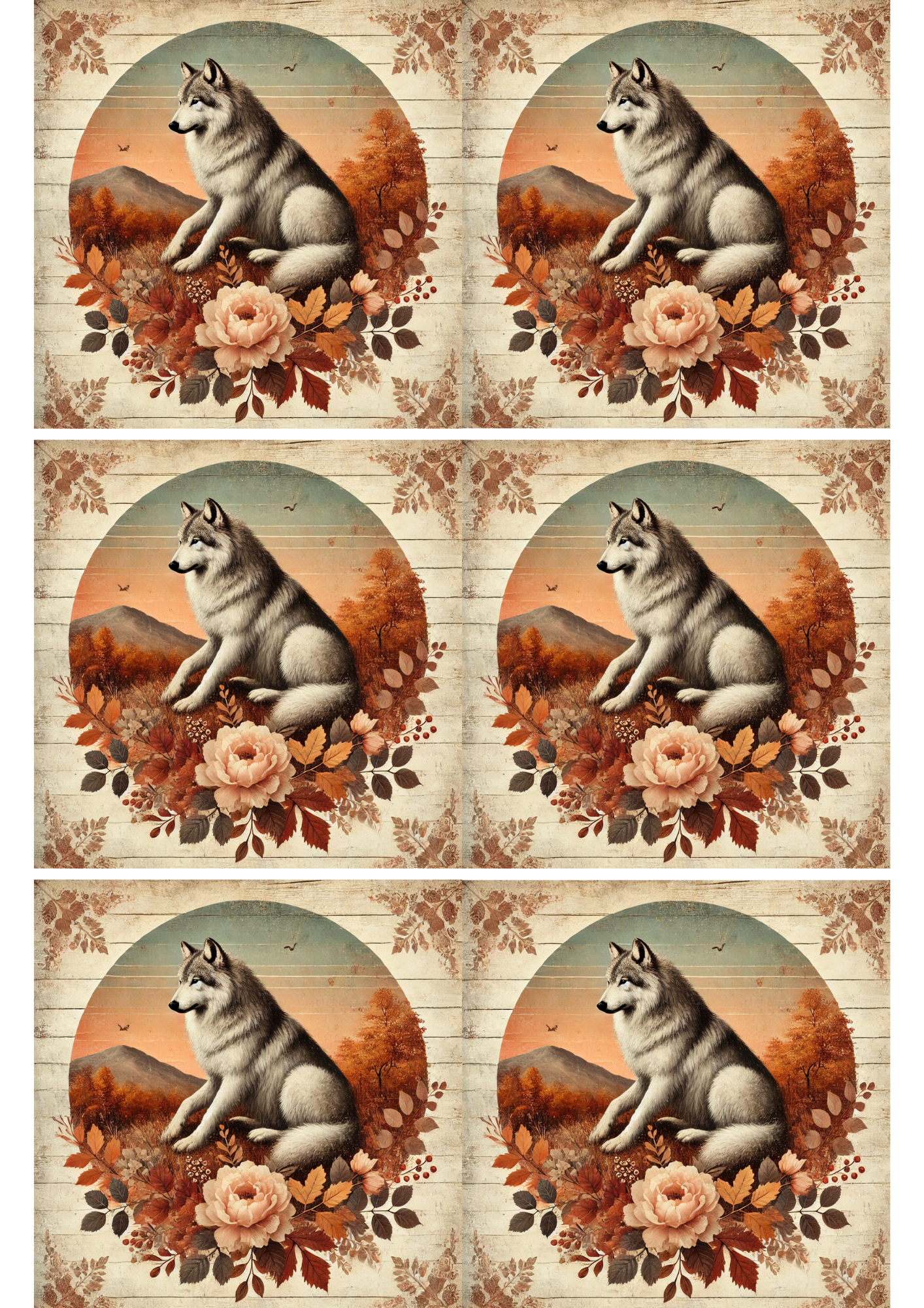 Sticker Sheet / Greeting Card – Wolf in Autumn 3 Collage Cat. No. 2663
