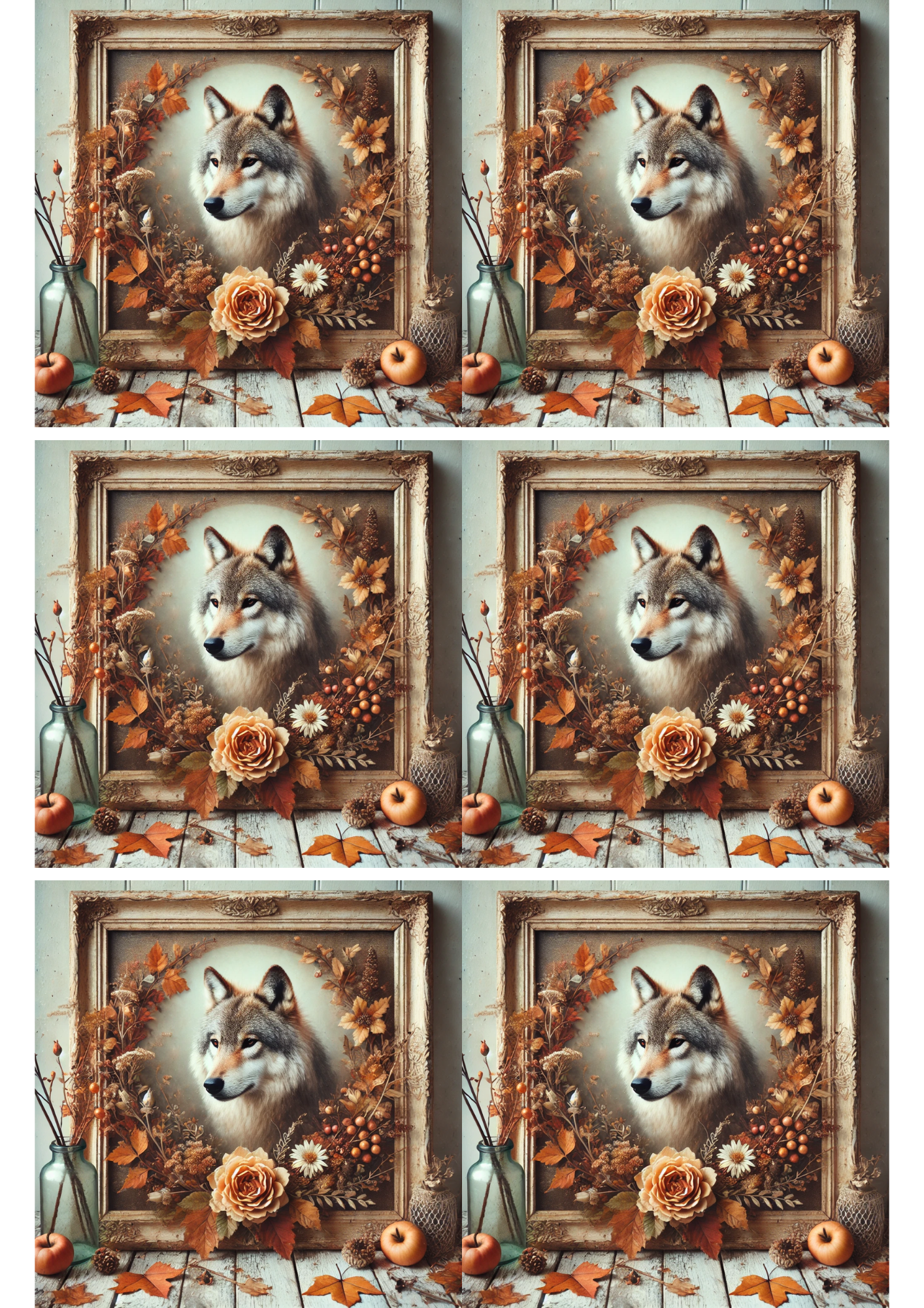 Sticker Sheet / Greeting Card – Wolf in Autumn Collage Cat. No. 2661