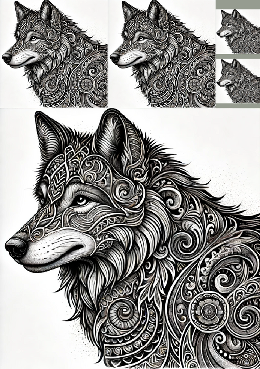 Sticker Sheet – Wolf In Gothic Style Collage Cat. No. 1244