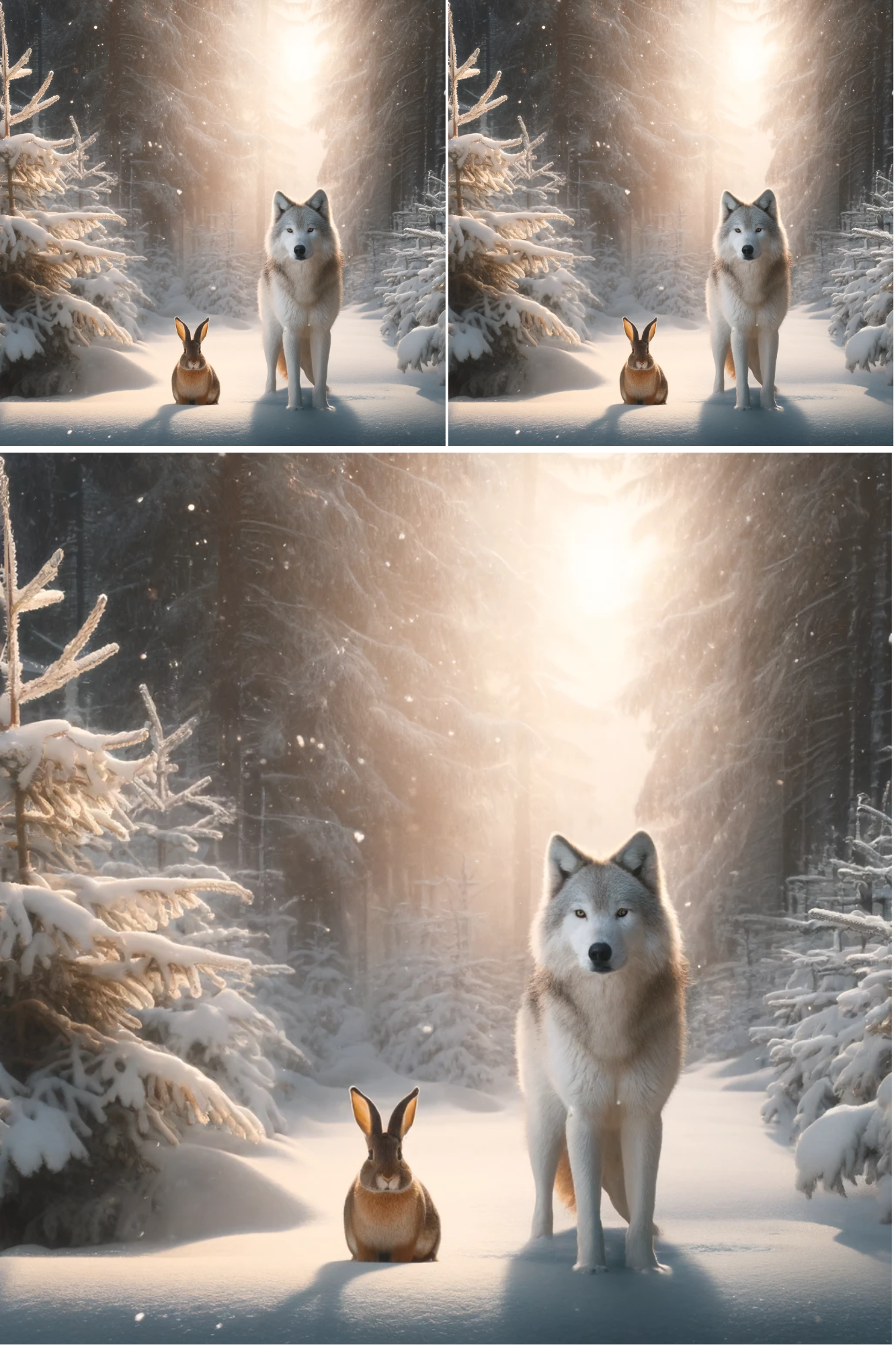 Sticker Sheet / Greeting Card – Wolf, Hare in Winter Collage Cat No. 779