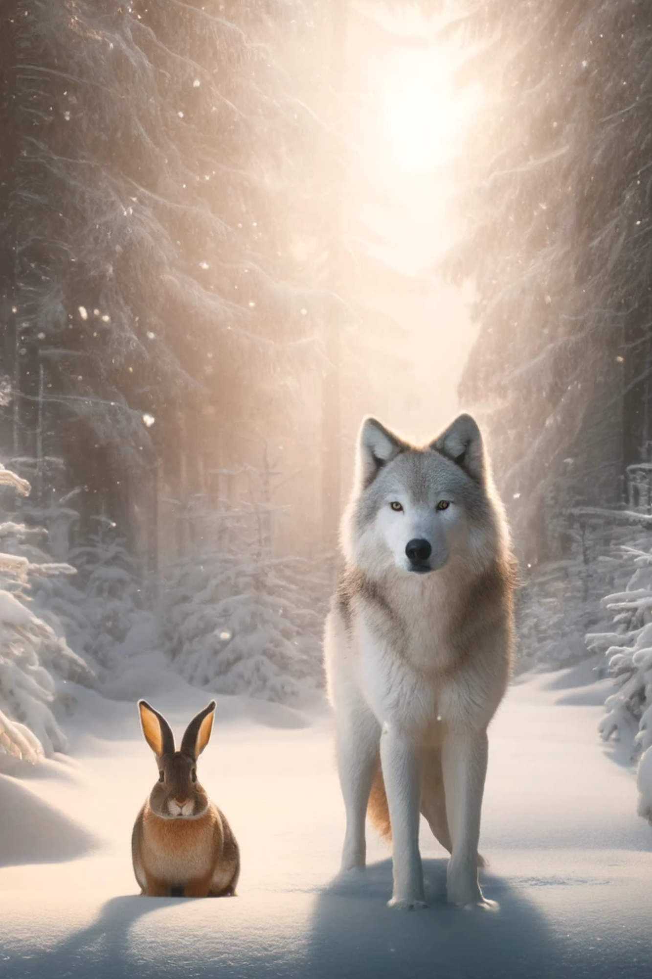 Sticker Sheet / Greeting Card – Wolf, Hare in Winter Full Cat No. 780