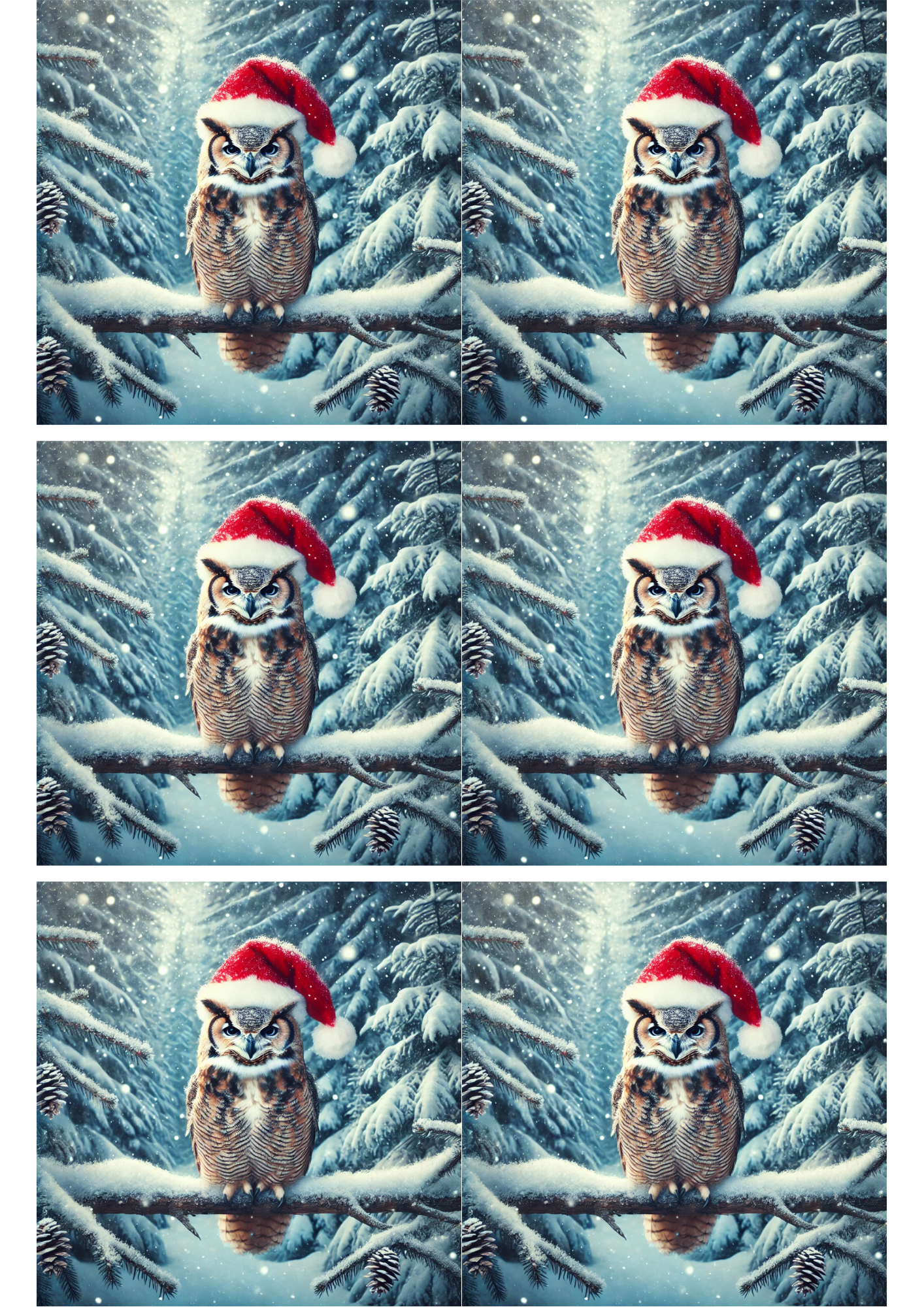 Sticker Sheet / Greeting Card – Owl In Winter With Hat 2 Collage Cat. No. 2673