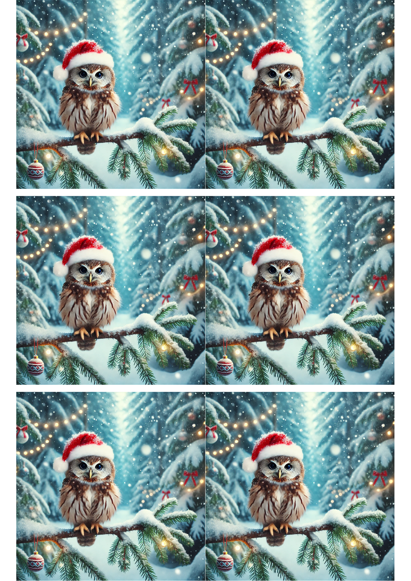 Sticker Sheet / Greeting Card – Owl In Winter With Hat Collage Cat. No. 2671