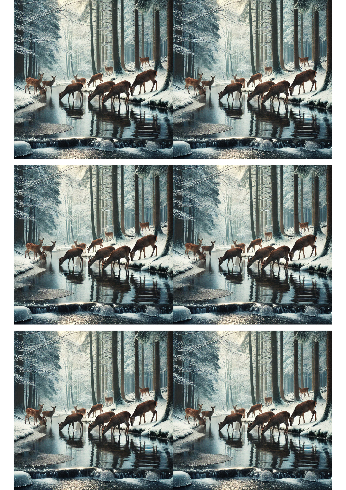 Sticker Sheet / Greeting Card – Roe Deer at the Watering Hole Collage Cat. No. 2683