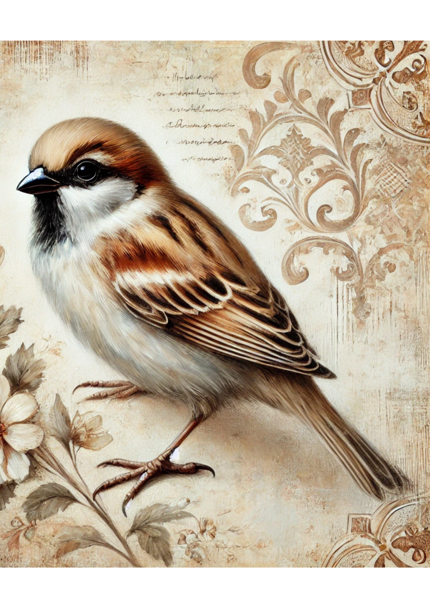 Sticker Sheet / Greeting Card – Sparrow Shabby Chic Full Cat. No. 2694