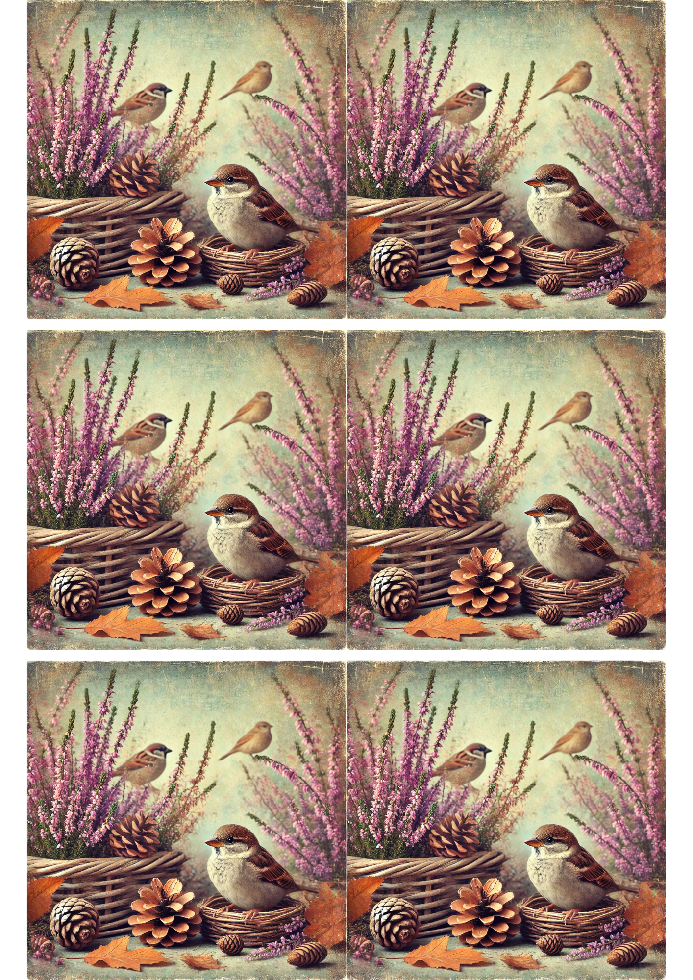 Sticker Sheet / Greeting Card – Sparrow in Autumn Collage Cat. No. 2785