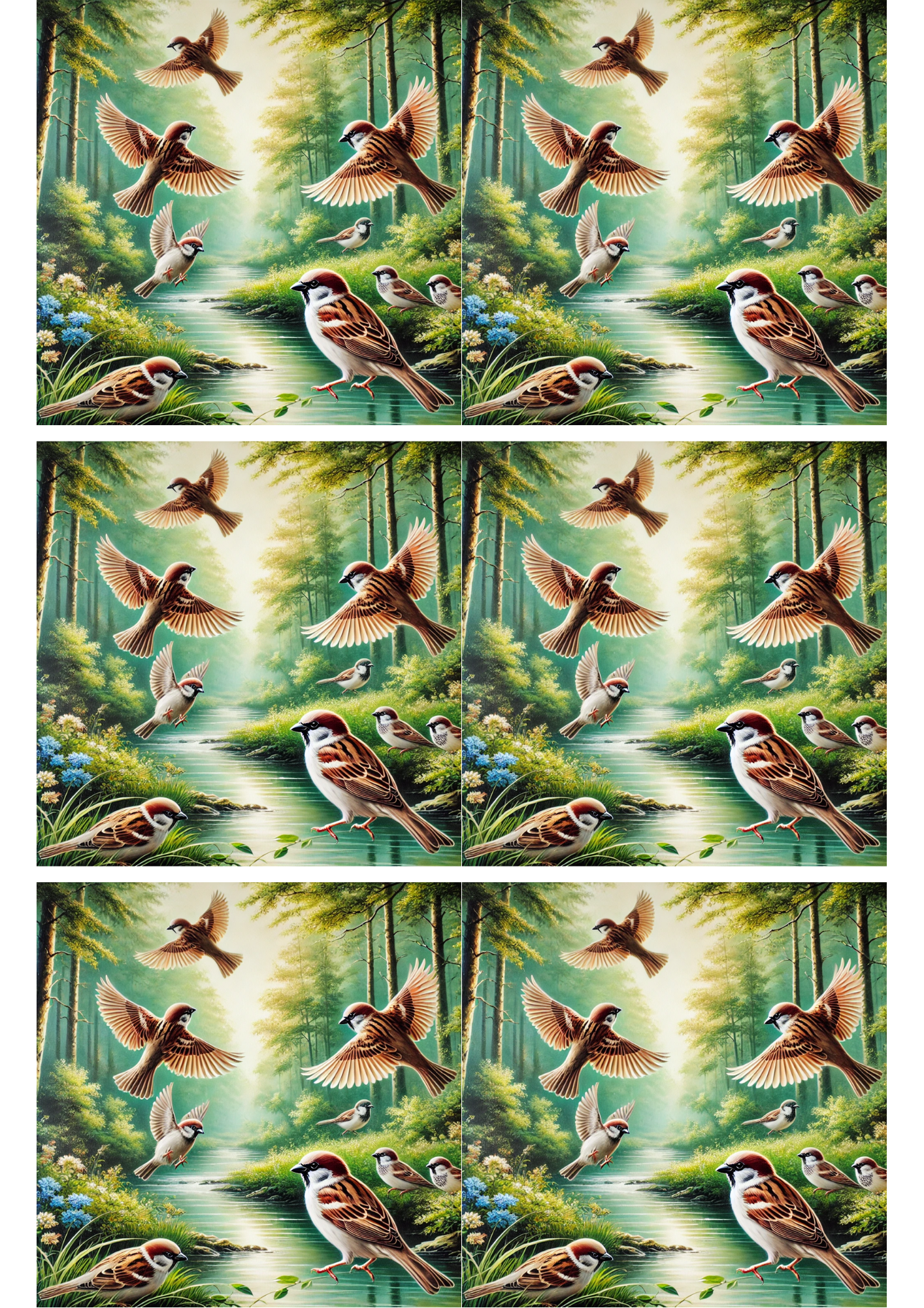 Sticker Sheet / Greeting Card – Sparrows on the River Collage Cat. No. 2695