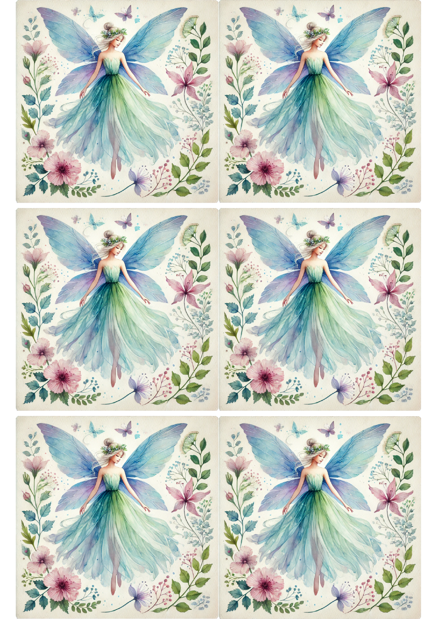 Sticker Sheet / Greeting Card – Fairy Watercolor 2 Collage Cat. No. 2705