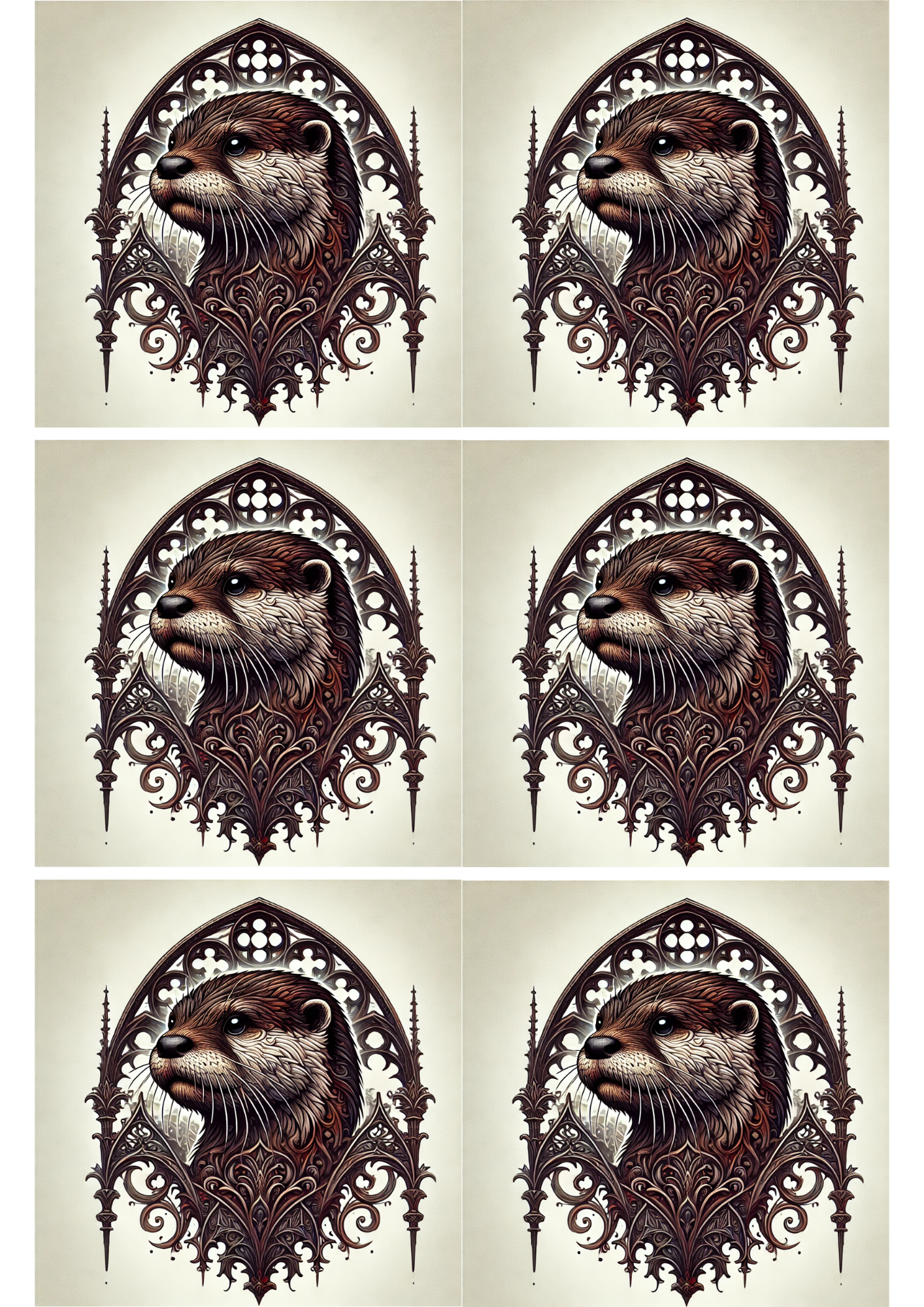 Sticker Sheet / Greeting Card – Otter In Gothic Style Collage Cat. No. 2687