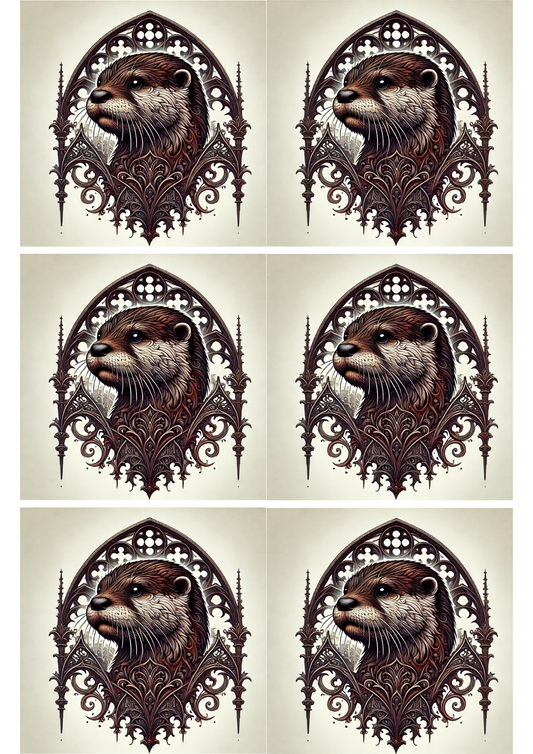 Sticker Sheet – Otter In Gothic Style Collage Cat. No. 2687