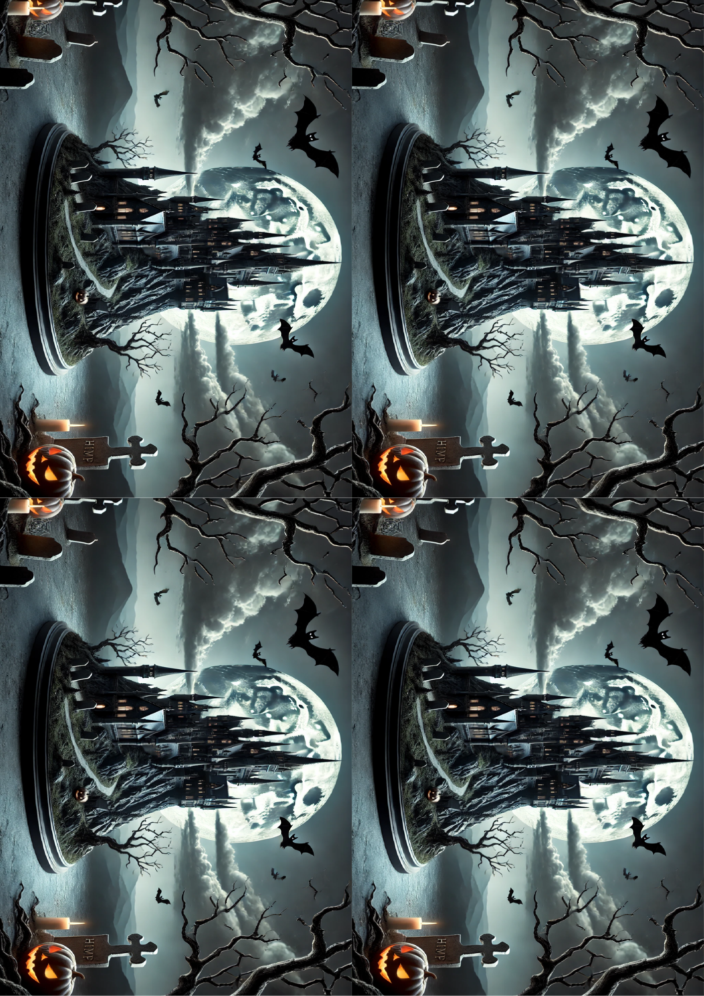 Sticker Sheet / Greeting Card – Halloween Castle Gothic Style Collage Cat. No. 1658