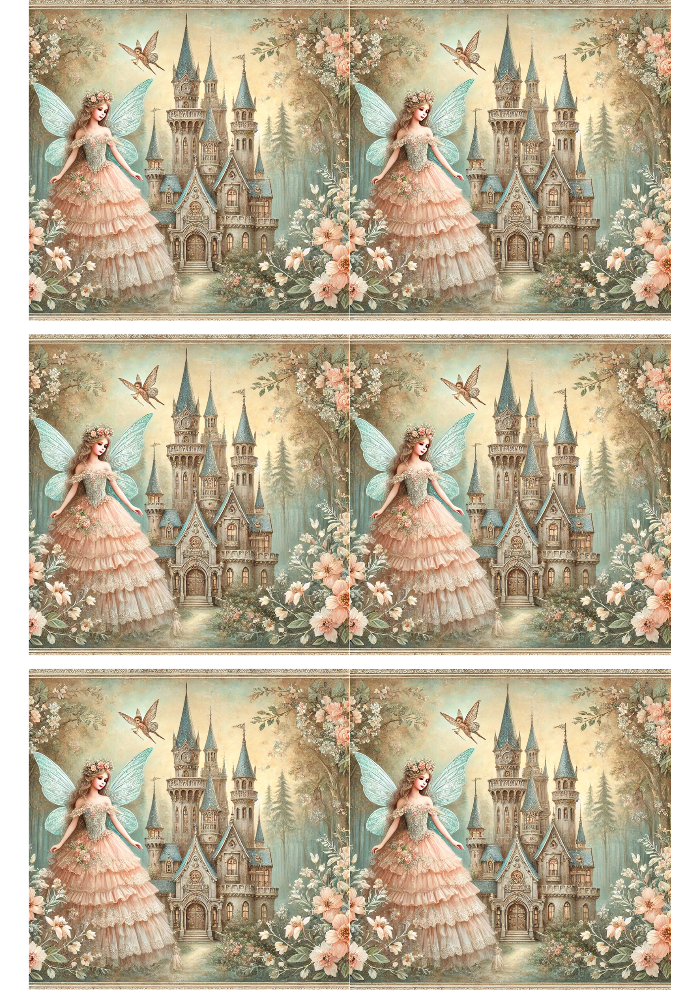 Sticker Sheet / Greeting Card – Castle and Princess Shabby Chic Collage Cat. No. 2929
