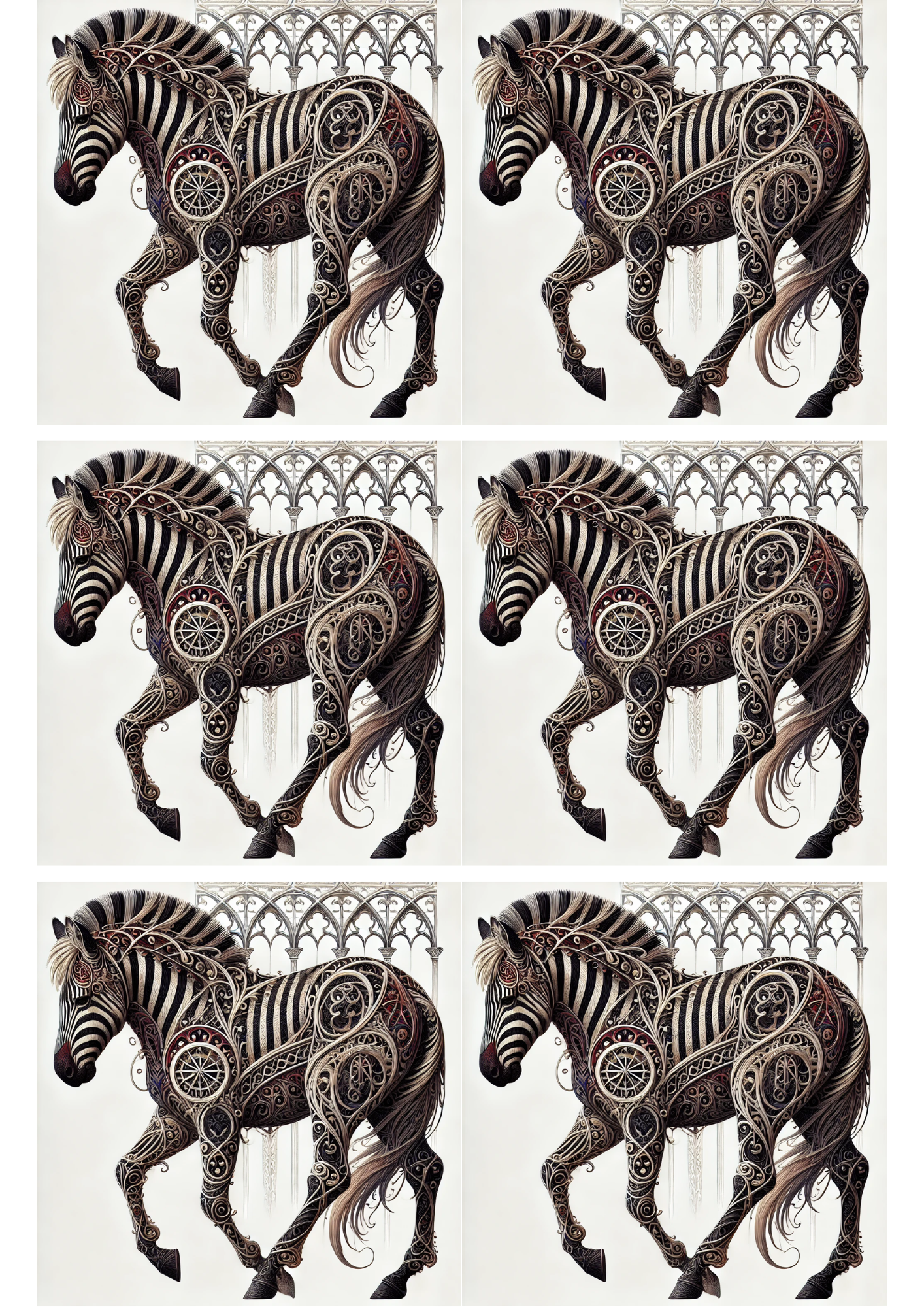 Sticker Sheet / Greeting Card – Zebra In Gothic Style Collage Cat. No. 2731