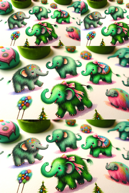 Sticker Sheet – Green Elephants Collage Cat. No. 489
