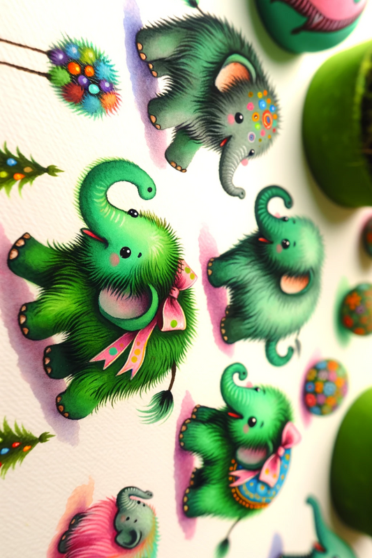 Sticker Sheet Green Elephants Full Cat. No. 490