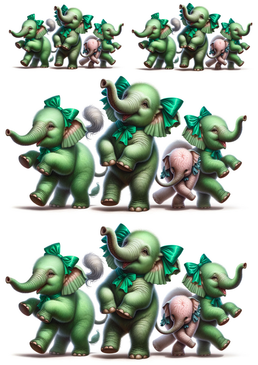 Sticker Sheet – Green Dancing Elephants 2 Collage Cat. No. 491