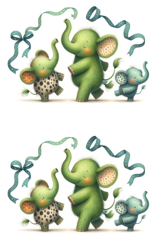 Sticker Sheet – Green Dancing Elephants Collage Cat. No. 493