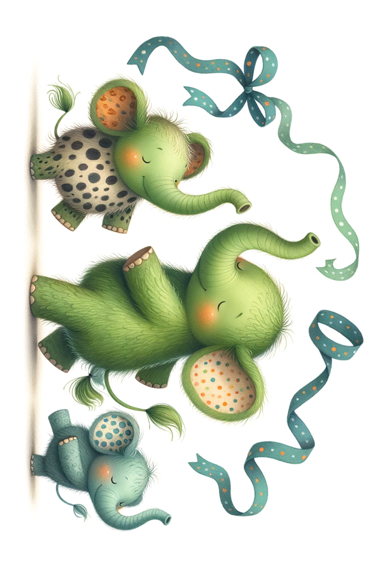 Sticker Sheet / Greeting Card – Green Dancing Elephants Full Cat. No. 494