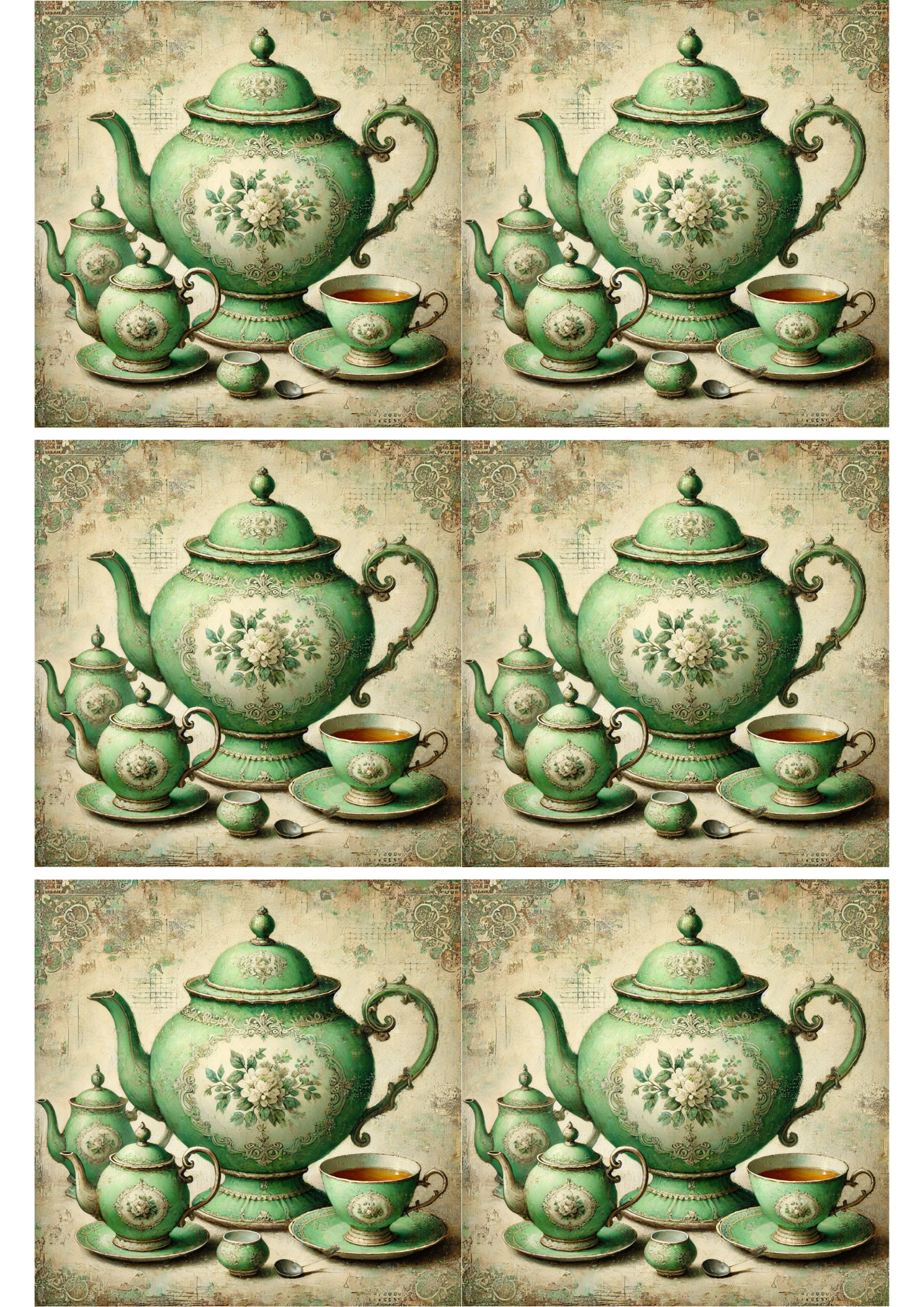 Sticker Sheet / Greeting Card – Green Teapot Collage Cat. No. 2733