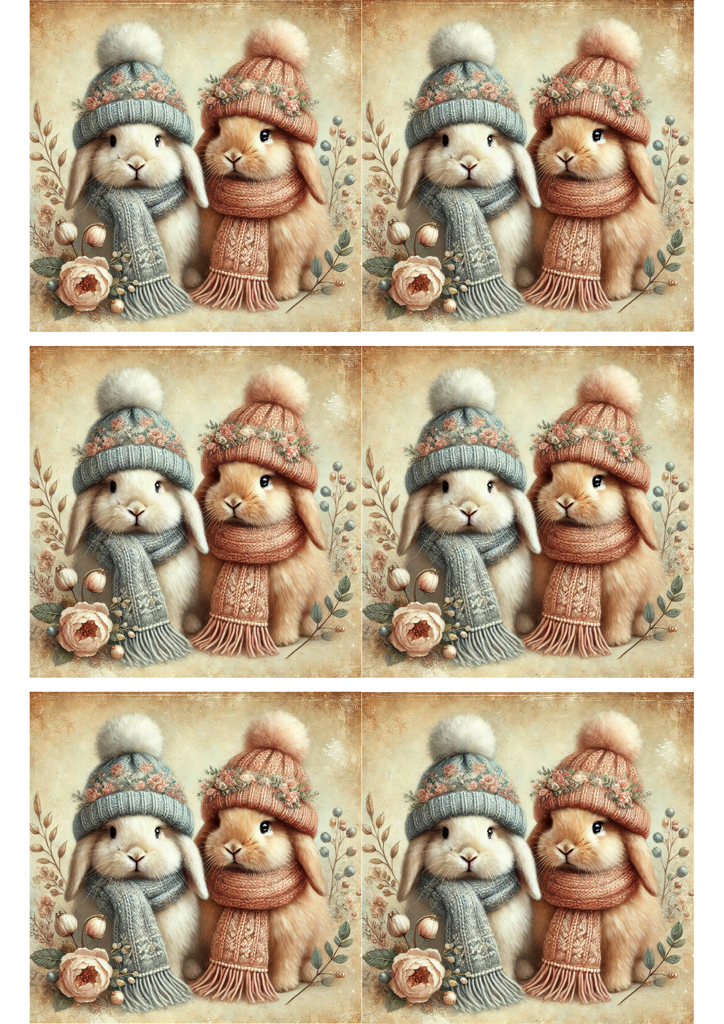 Sticker Sheet / Greeting Card – Bunnies in Hats Shabby Chic 2 Collage Cat. No. 2933