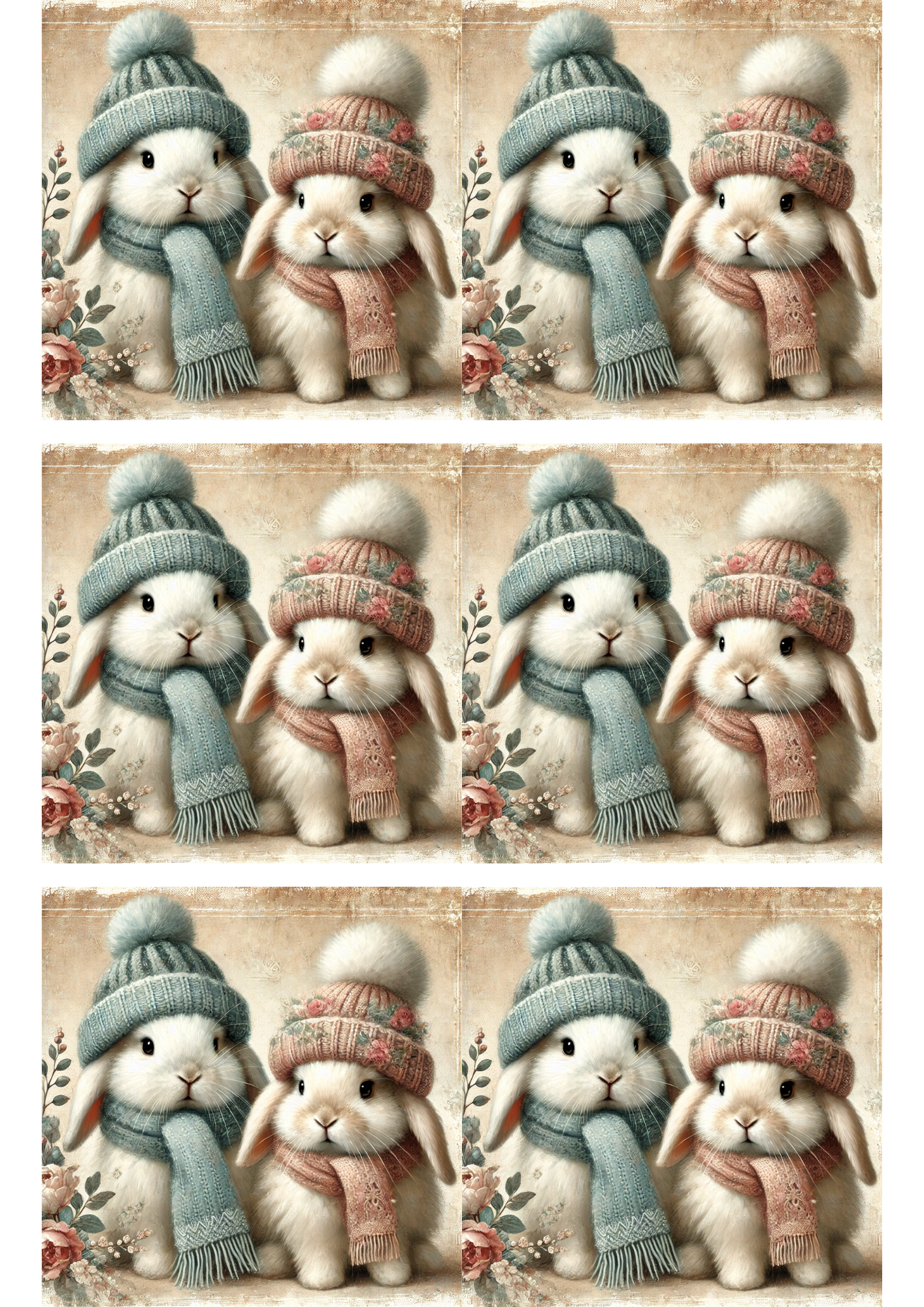 Sticker Sheet / Greeting Card – Bunnies in Hats Shabby Chic Collage Cat. No. 2931