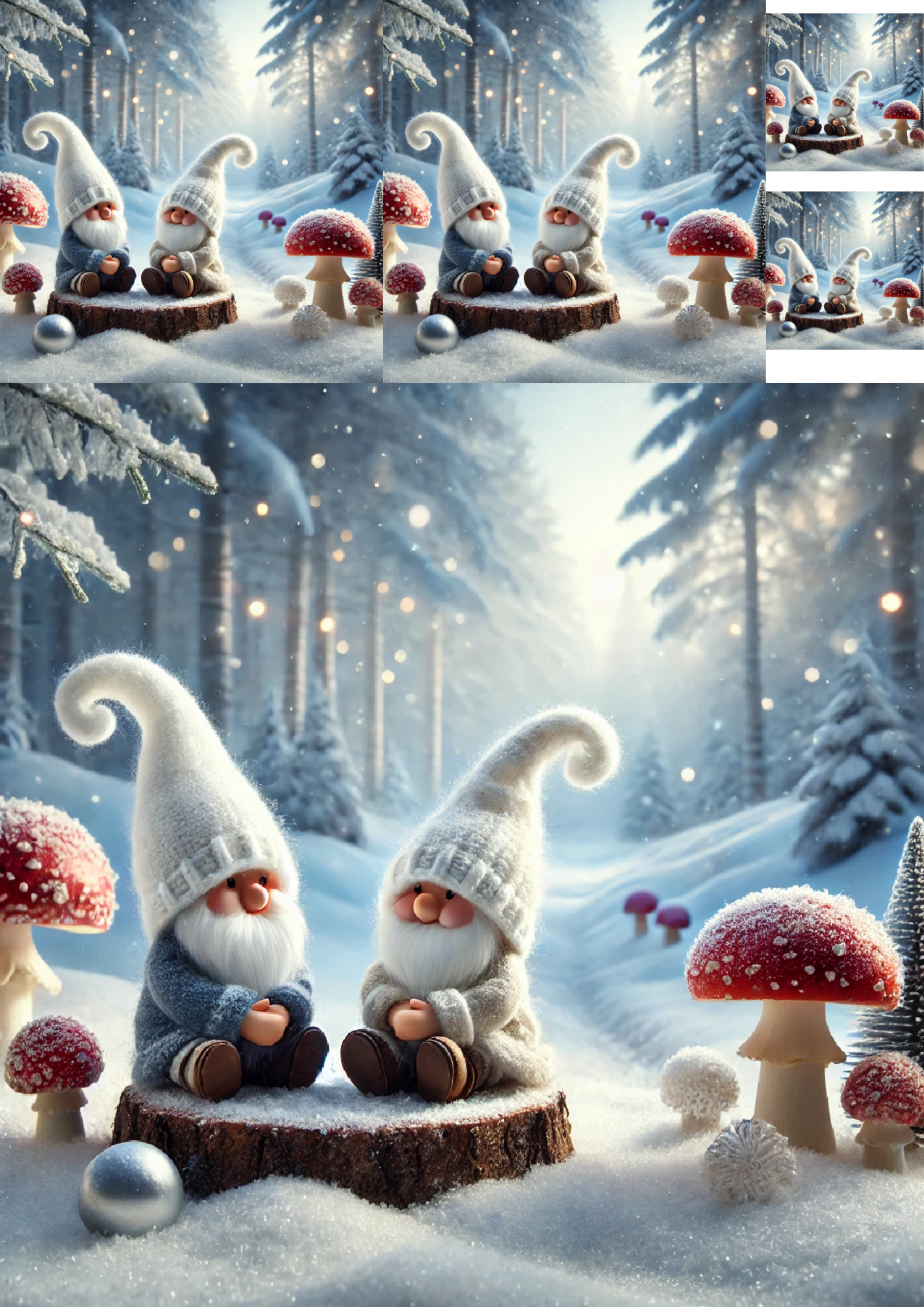 Sticker Sheet / Greeting Card – Gnomes In Snow Collage Cat. No. 1487