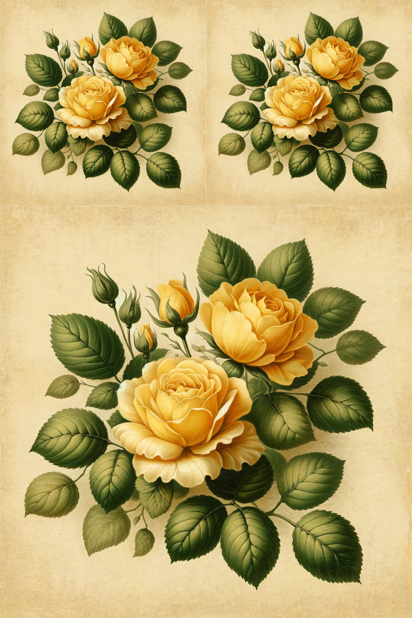 Sticker Sheet / Greeting Card – Yellow Roses Vinatge Cat. No. 20