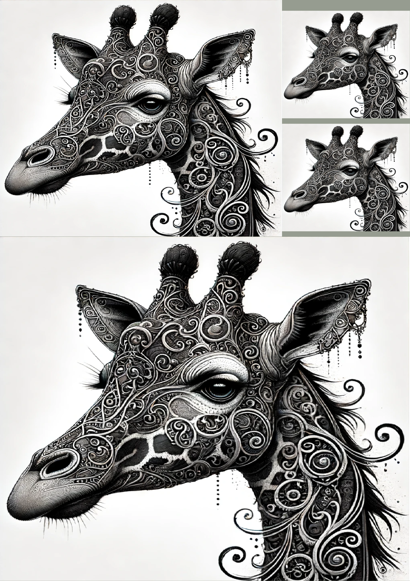 Sticker Sheet / Greeting Card – Giraffe In Gothic Style Collage Cat. No. 1246