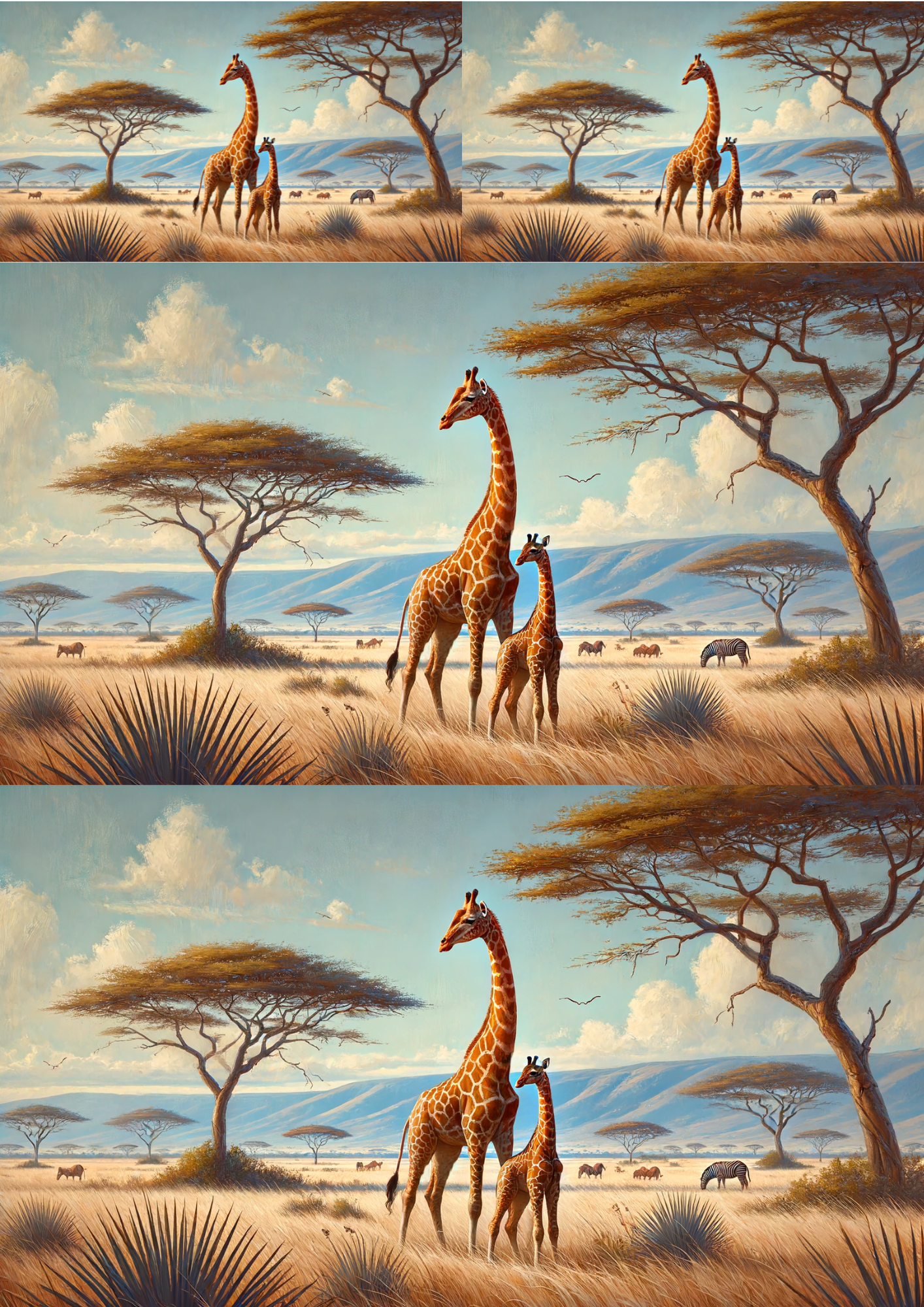 Sticker Sheet / Greeting Card – Giraffe With Baby Giraffes Collage Cat. No. 1417