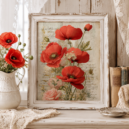 Red Poppies Printable Design Sheets – 48 A4 Digital Pages for Crafts (Instant Download)