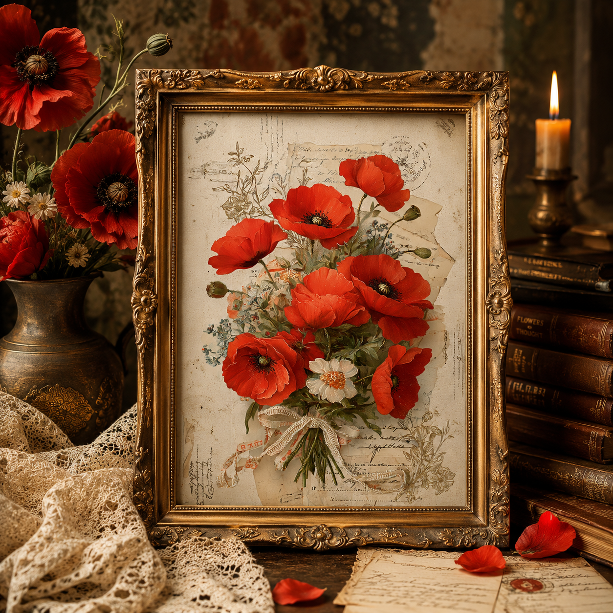 Red Poppies & Clipart Bundle – 84 Digital Files, 48 A4 Sheets + 36 Cliparts for Crafts (Instant Download)
