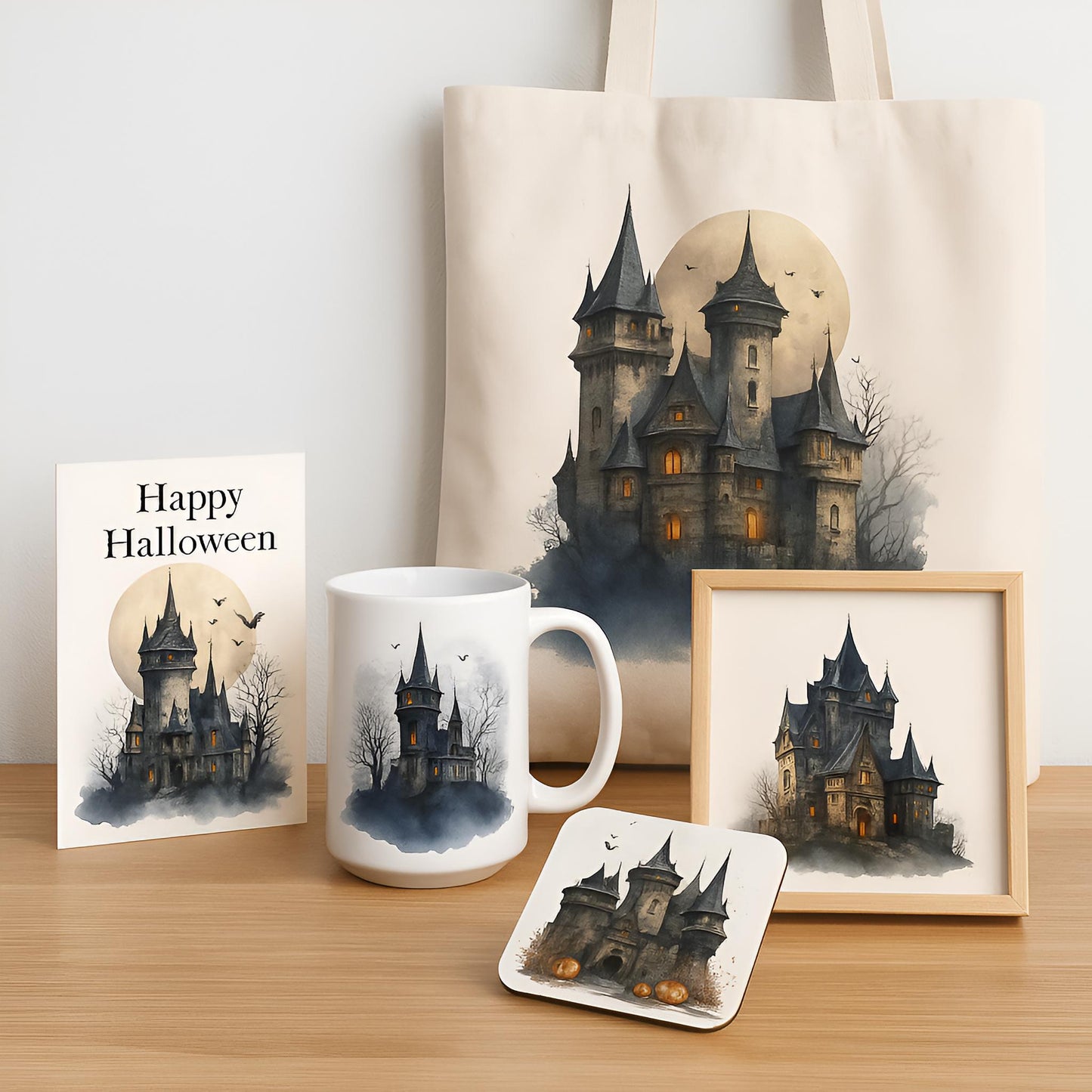 Haunted Castles Clipart Set – 25 PNG – Transparent – Watercolor Style – Spooky Gothic Illustrations – 300 DPI