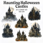 Haunted Castles Clipart Set – 25 PNG – Transparent – Watercolor Style – Spooky Gothic Illustrations – 300 DPI