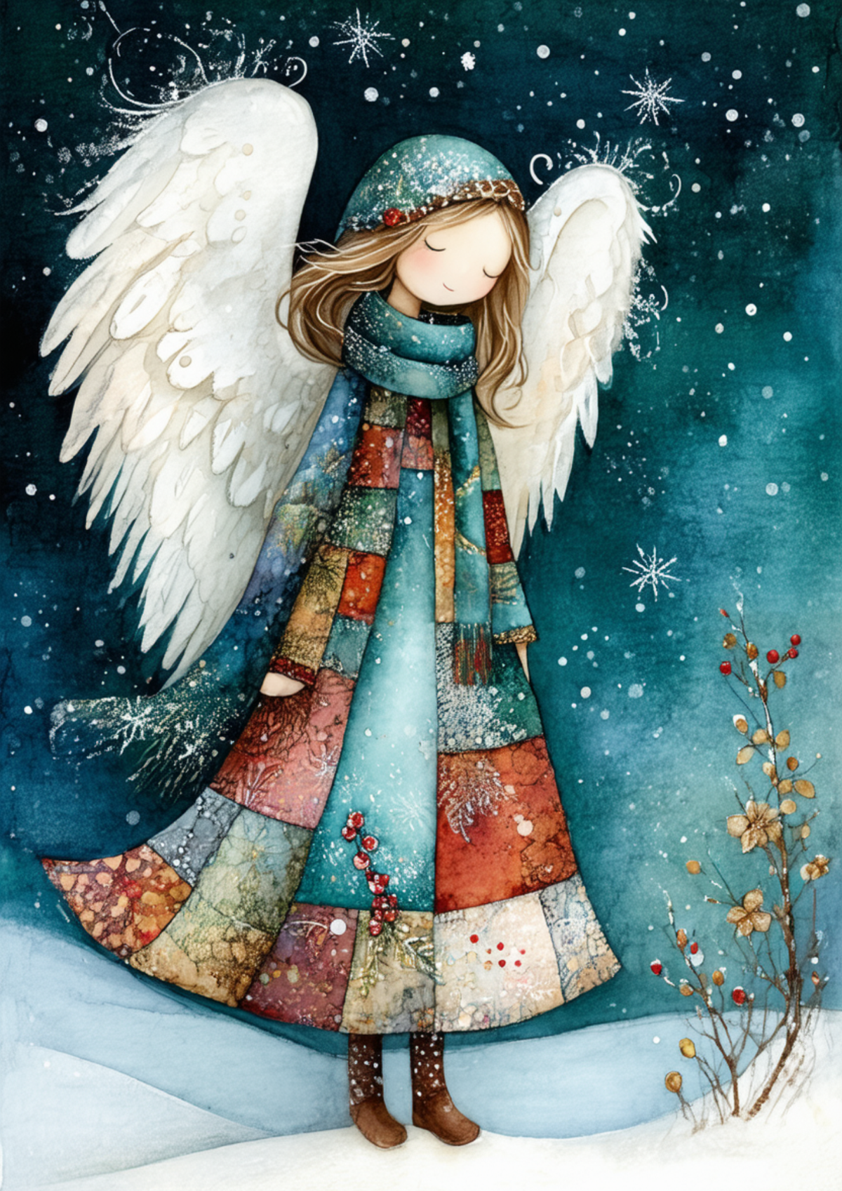 Sticker Sheet / Greeting Card – Patchwork Winter Angel Full Cat. No. 10000